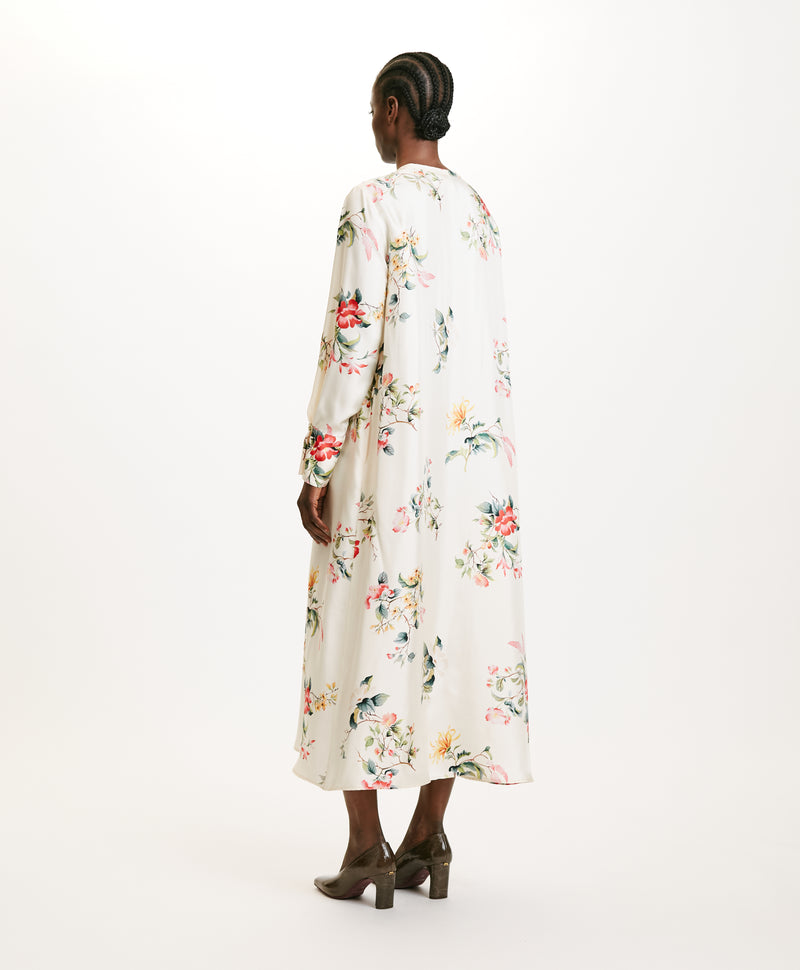 Momani Yui Cream Floral Printed Silk Maxi Dress 