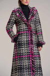 Long Tweed Coat with Fringe - Black + Pink