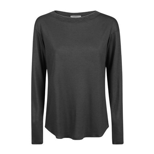 Purotatto Boat Neck Long Sleeve Tee with Back Pleat 