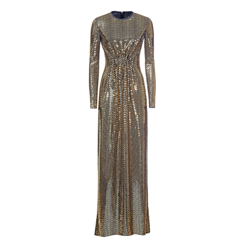 DESANTIS Gold Black Metallic Long Sleeve Gown Timeless Martha's Vineyard 