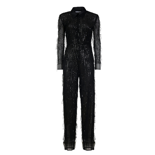 DESANTIS Black Sequins Fringe Jumpsuit Timeless Martha's Vineyard 