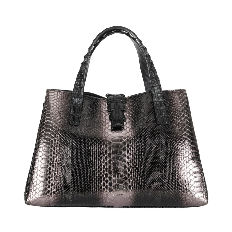 Python + Crocodile Tote Bag - Black Pewter