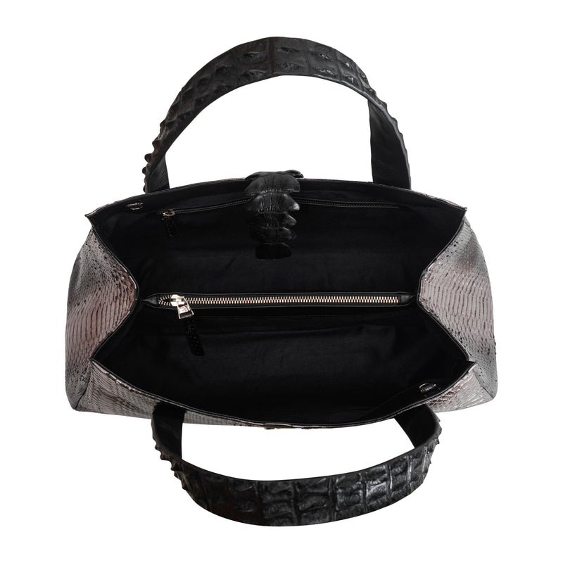 Crocodile + Python Tote Bag - Black