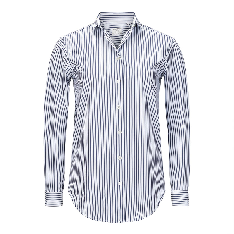 Skin Like Relaxed Button Down - White with Navy Stripe