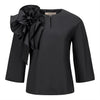 Natan Ange Floral Shoulder Ruffle Black Cotton Blouse Timeless Martha's Vineyard 