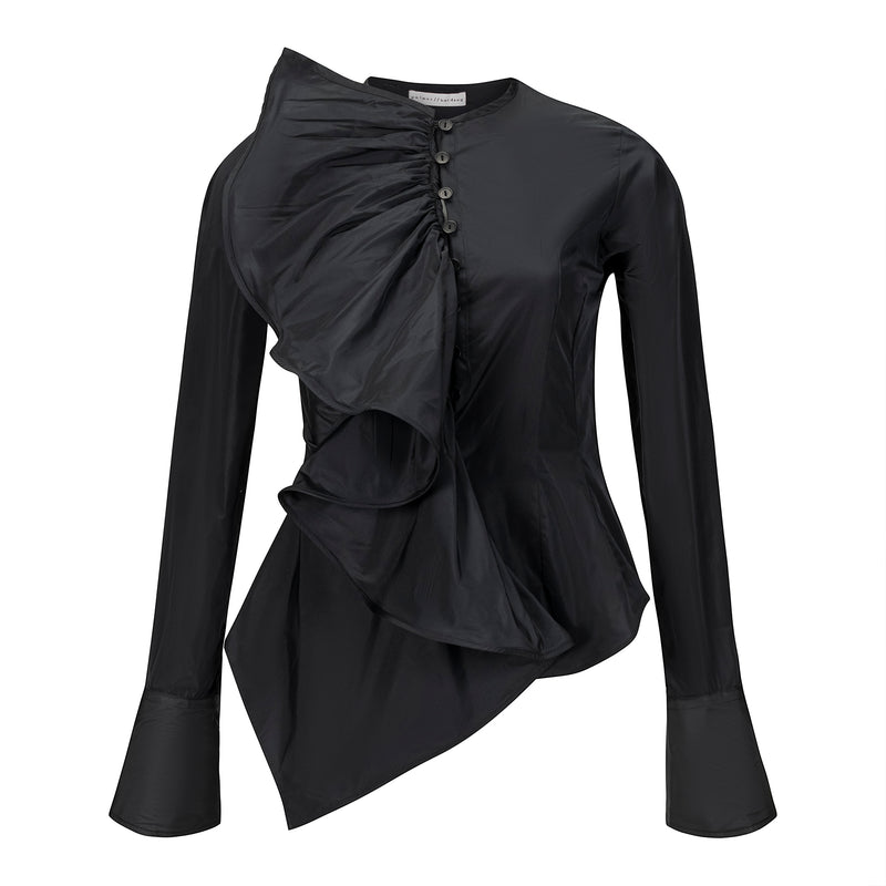 Palmer // Harding Black Taffeta Ruffle Button Down Blouse Timeless Martha's Vineyard 