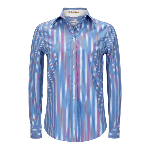 Le Sarte Pettegole Colorful Blue Striped Cotton Shirt Timeless Martha's Vineyard 