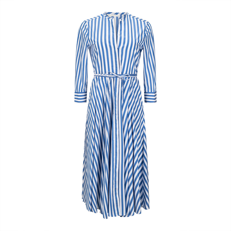 Odette Midi Belted Shirt Dress - Blue + White Stripe