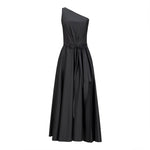 Lavi Black One Shoulder Cotton Belted Midi Dress Timeless Martha's Vineyard 