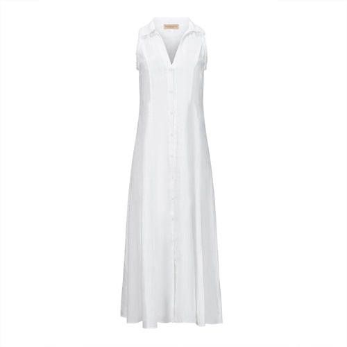 Purotatto White Sleeveless Linen Maxi Shirt Dress Timeless Martha's Vineyard 