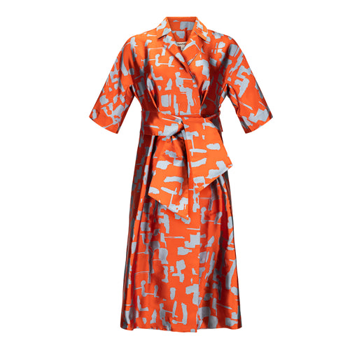 Natan Akim Orange + Blue Belted Jacquard Dress Timeless Martha's Vineyard 