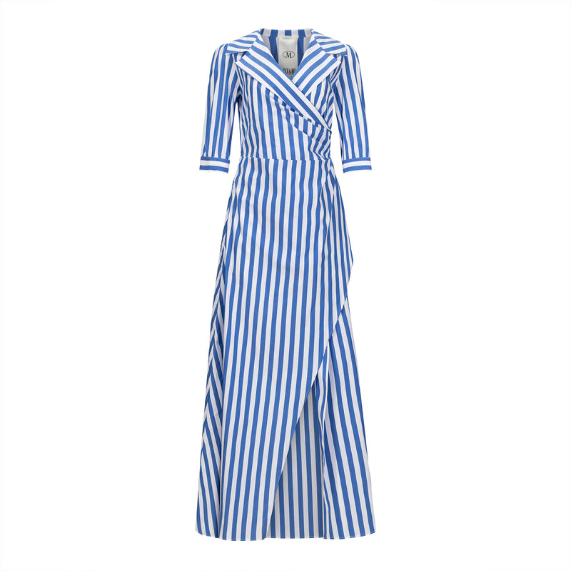 MILVA MI Blue + White Striped Summer Maxi Dress Timeless Martha's Vineyard 
