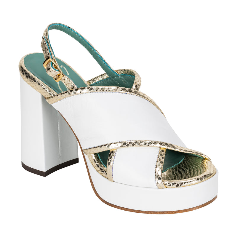 Paola D'Arcano Alyssa Wrap White Leather Platform Heel Timeless Martha's Vineyard 