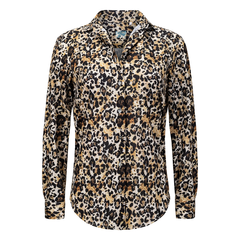 Caliban Leopard Print Skin-Like Relaxed Button Down Timeless Martha's Vineyard 