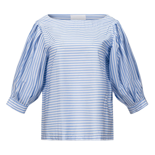 Margareth & Moi Striped Puff Sleeve Blouse - Light Blue + White Timeless Martha's Vineyard 