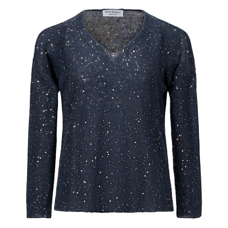 Amina Rubinacci Oscuro Sequins Cotton V-Neck Sweater Timeless Martha's Vineyard 