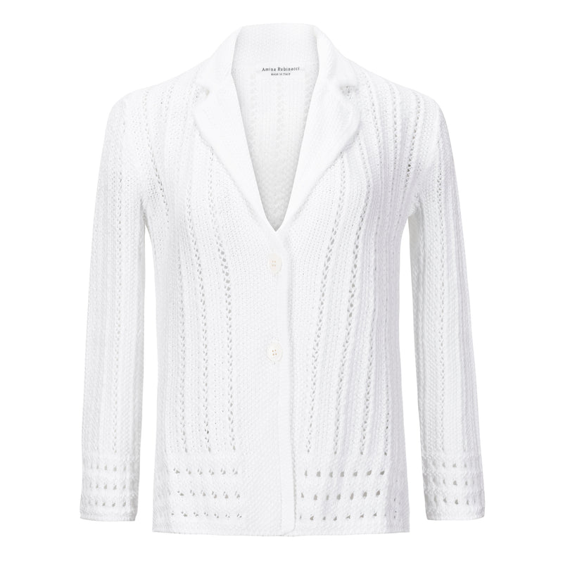 Amina Rubinacci White Ocarina Open Knit Cotton Cardigan Timeless Martha's Vineyard 