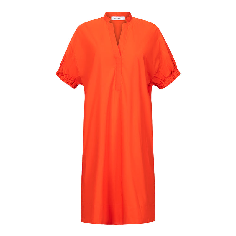 Rosso35 Gathered Orange Short Sleeve Cotton Dress Timeless Martha's Vineyard 