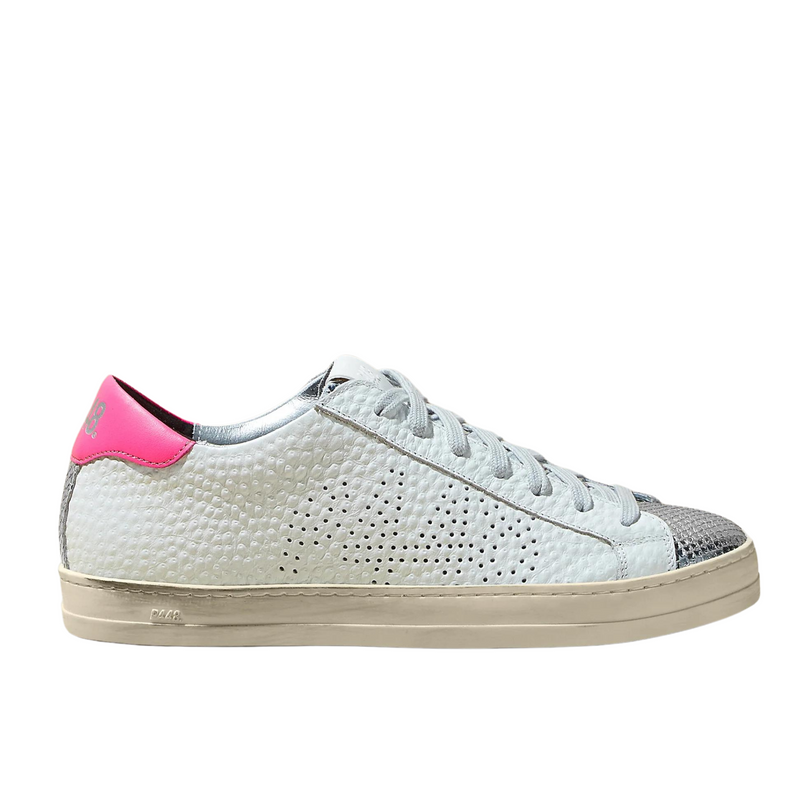 P448 John Peakary White + Pink Tumbled Leather Sneaker Timeless Martha's Vineyard 