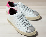 P448 John Peakary White + Pink Tumbled Leather Sneaker Timeless Martha's Vineyard 