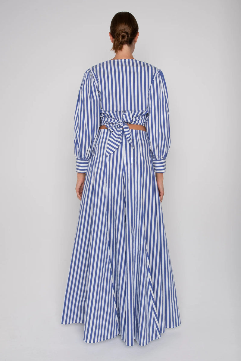 Lavi Full Length Wide Leg Blue + White Stripe Pant Timeless Martha's Vineyard 