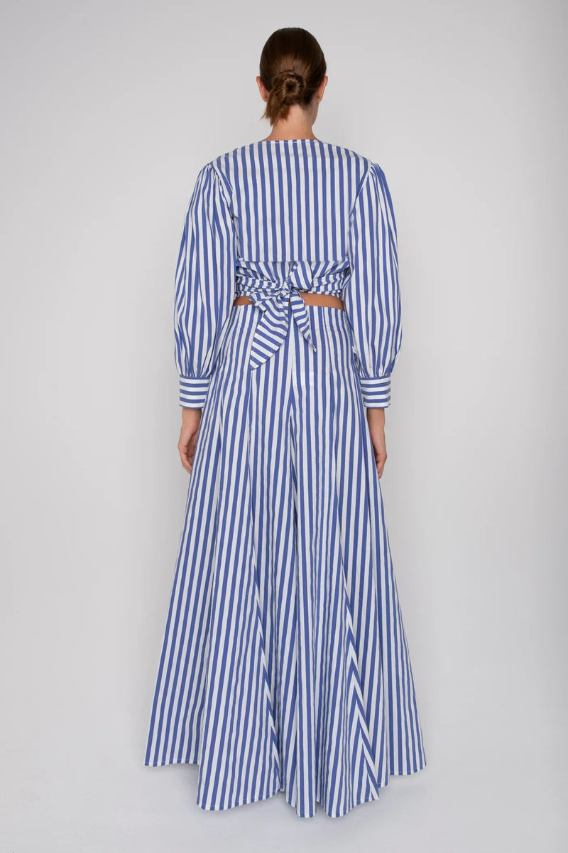 Lavi Full Length Wide Leg Blue + White Stripe Pant Timeless Martha's Vineyard 