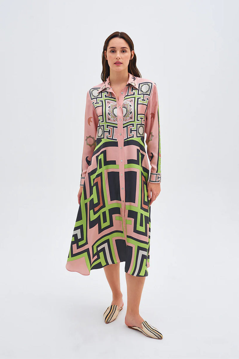 Kutnia Zeugma Geometric Pattern Silk Midi Dress