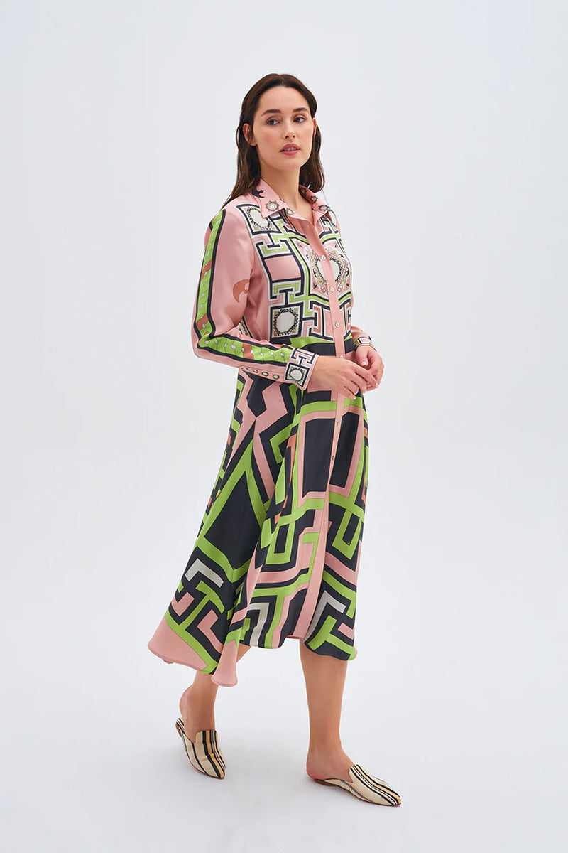 Kutnia Zeugma Geometric Pattern Silk Midi Dress