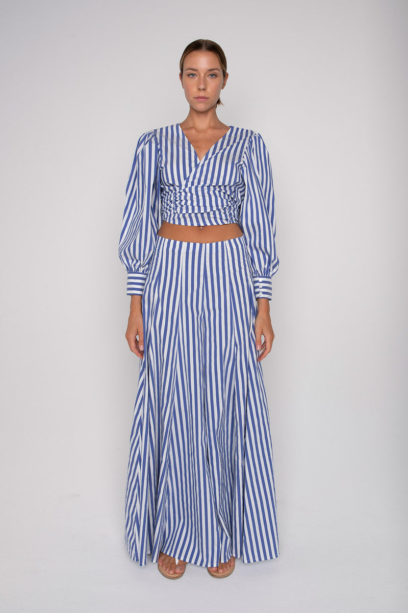 Lavi Full Length Wide Leg Blue + White Stripe Pant Timeless Martha's Vineyard 