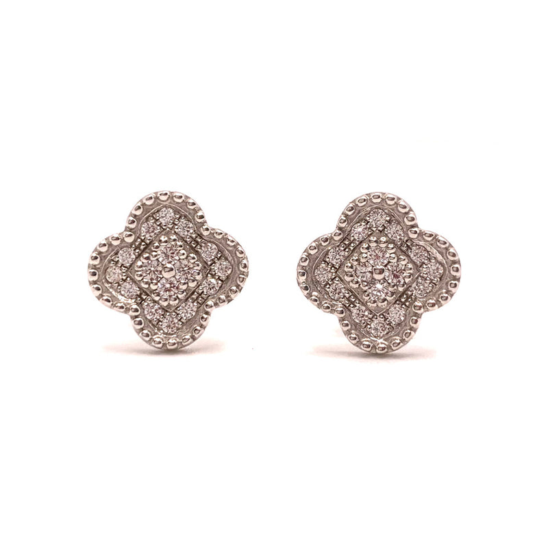 Pave Clover Shape Vermeil Stud Earrings - Silver