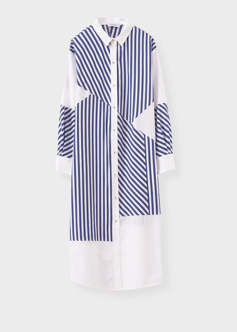 Rosso35 Patchwork Navy + White Striped Shirt Dress Timeless Martha's Vineyard 