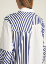 Rosso35 Patchwork Navy + White Striped Shirt Dress Timeless Martha's Vineyard 