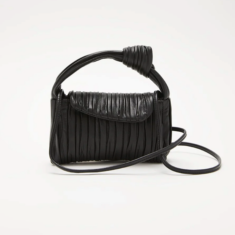 Softissima Small Pleated Leather Bag - Black