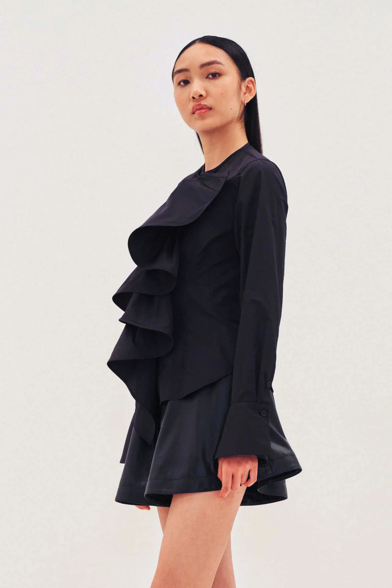 Palmer // Harding Black Taffeta Ruffle Button Down Blouse Timeless Martha's Vineyard 