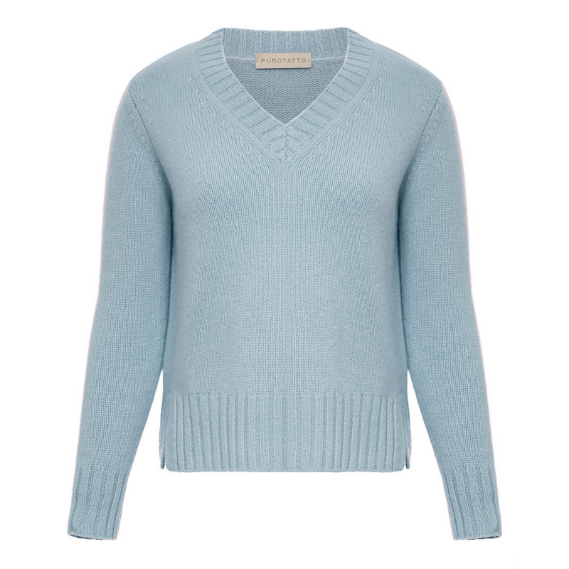 Purotatto Cashmere V-Neck Sweater in Porcelain Blue Timeless Martha's Vineyard 