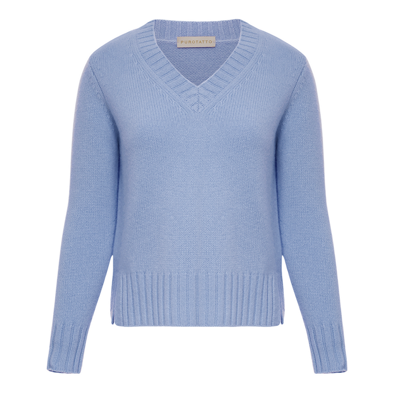 Purotatto Cashmere V-Neck - Sky Blue Timeless Martha's Vineyard