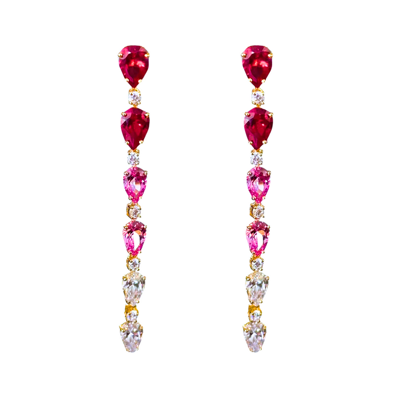 Elongate Pear Shape Ruby Pink Sapphire Drop Earrings  Timeless Martha's Vineyard 