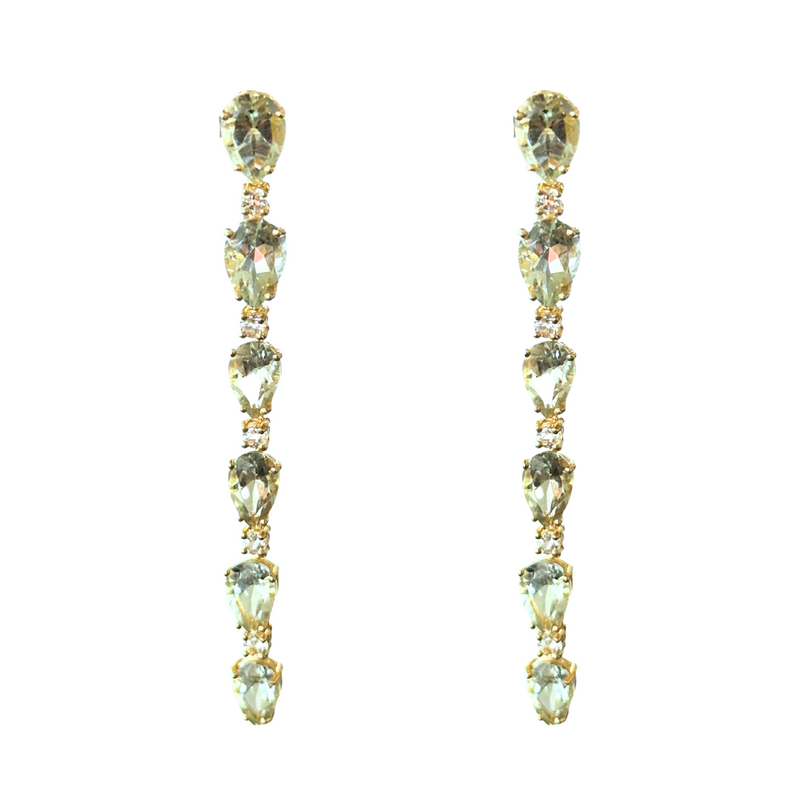 Elongate Pear Shape Green Amethyst Drop Earrings  Timeless Martha's Vineyard 