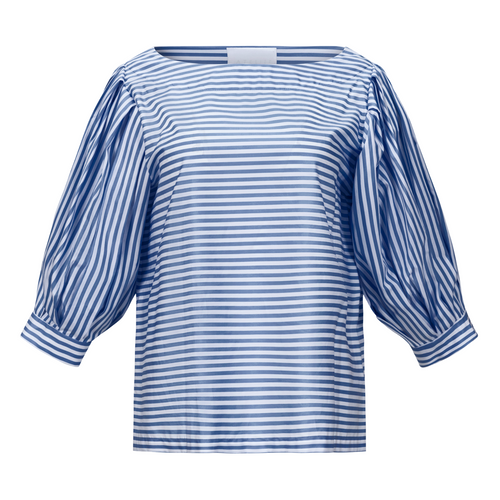 Margareth & Moi Striped Puff Sleeve Blouse - Royal Blue + White Timeless Martha's Vineyard 