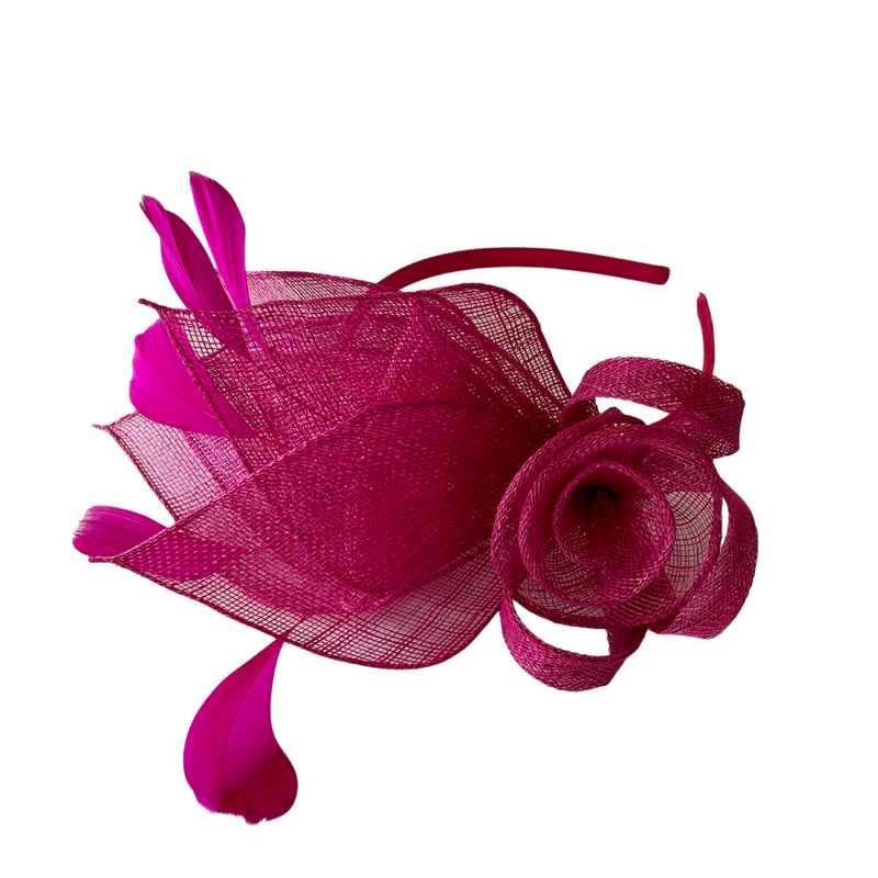 Handmade Irish Headband Magenta Rose Feather Fascinator