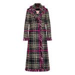 Long Tweed Coat with Fringe - Black + Pink