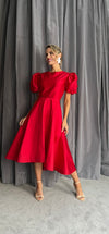 And Tate Irish Designer Red Taffeta Fit and Flare Dress Timeless Martha's Vineyard