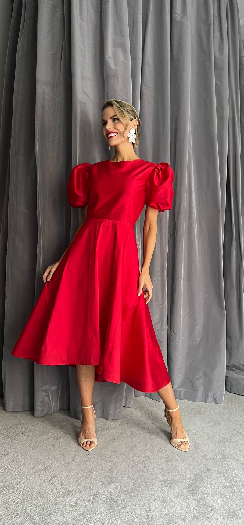 And Tate Irish Designer Red Taffeta Fit and Flare Dress Timeless Martha's Vineyard