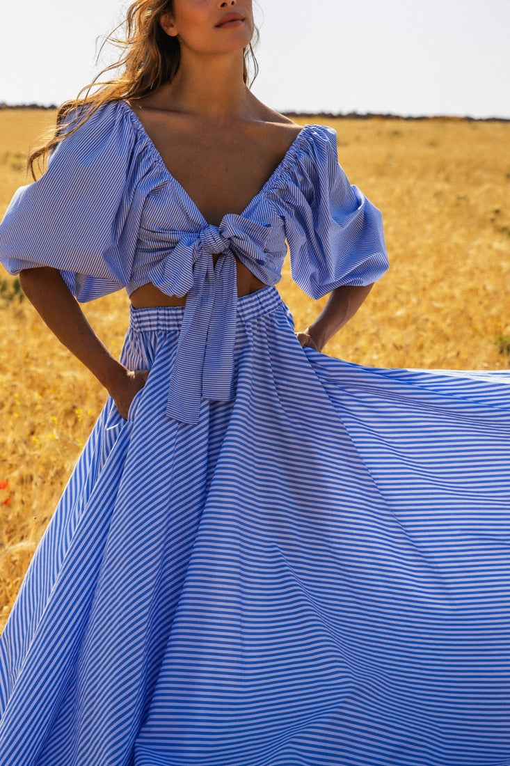 Cristiano Marcheli Blue White Stripe Maxi Circle Skirt Timeless Martha's Vineyard