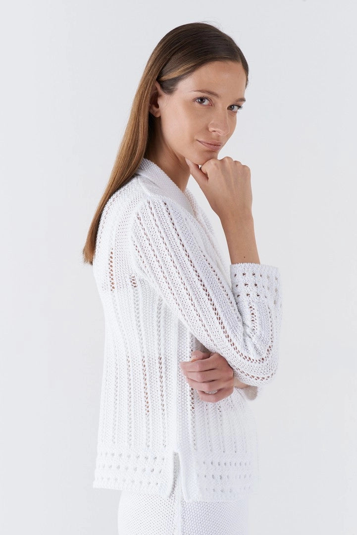 Amina Rubinacci White Ocarina Open Knit Cotton Cardigan Timeless Martha's Vineyard 