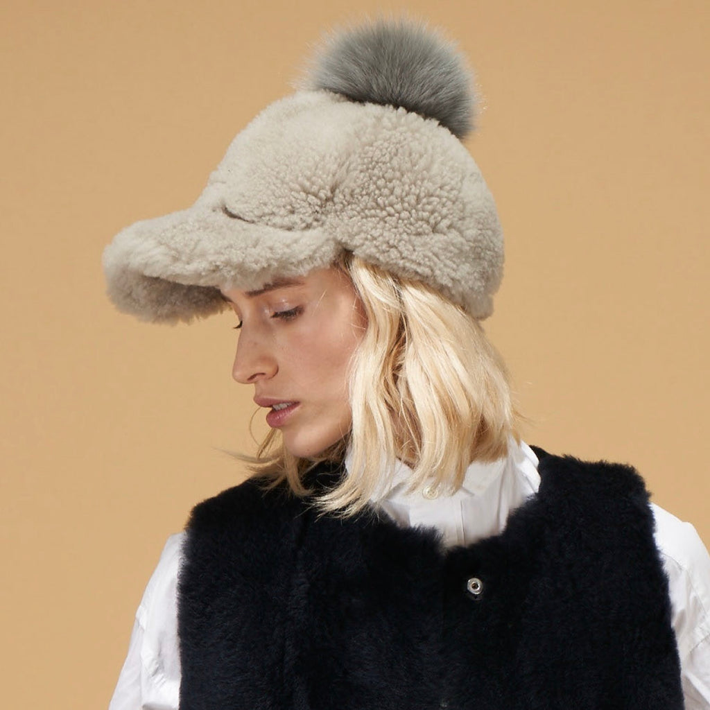 Velvet Touch Shearling Button Cap